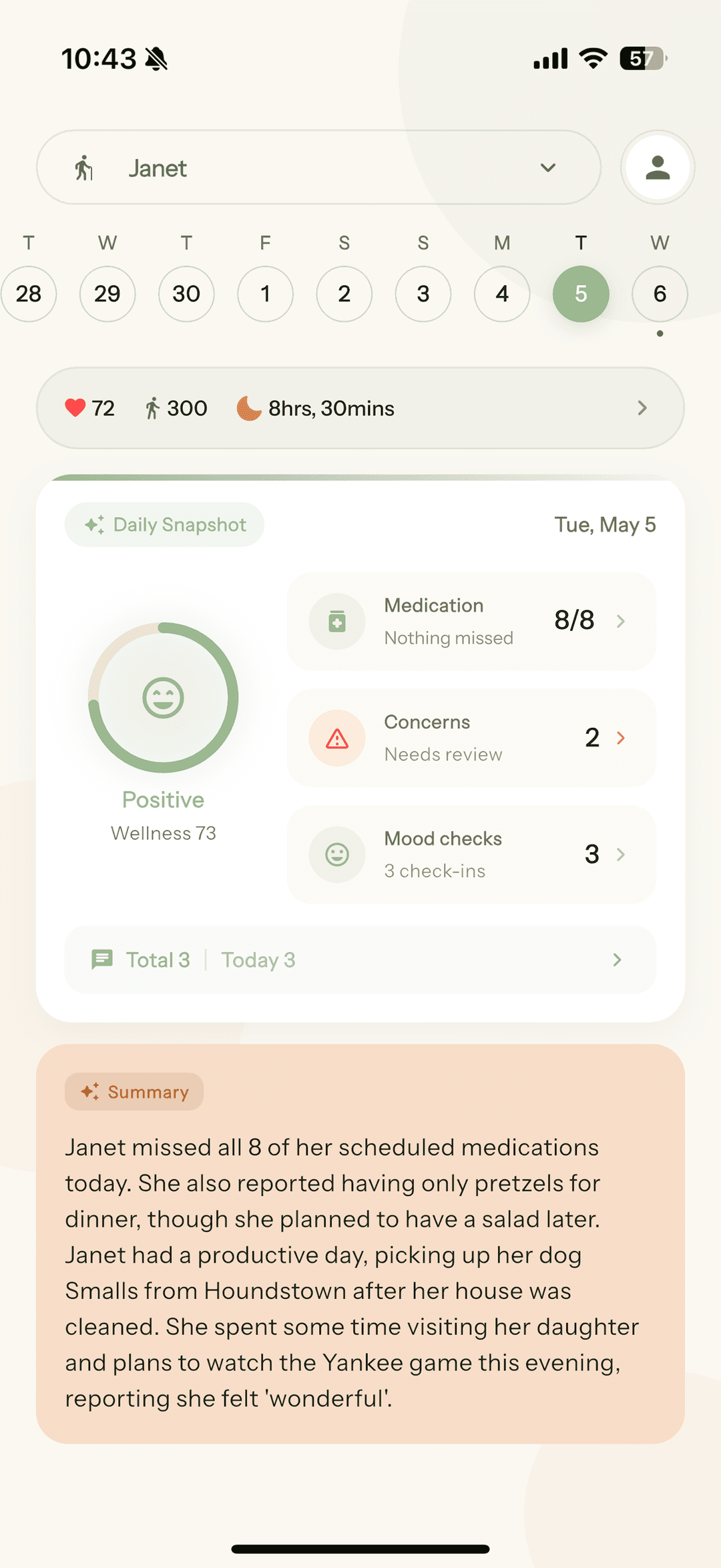 Companio caregiver — daily conversations recap